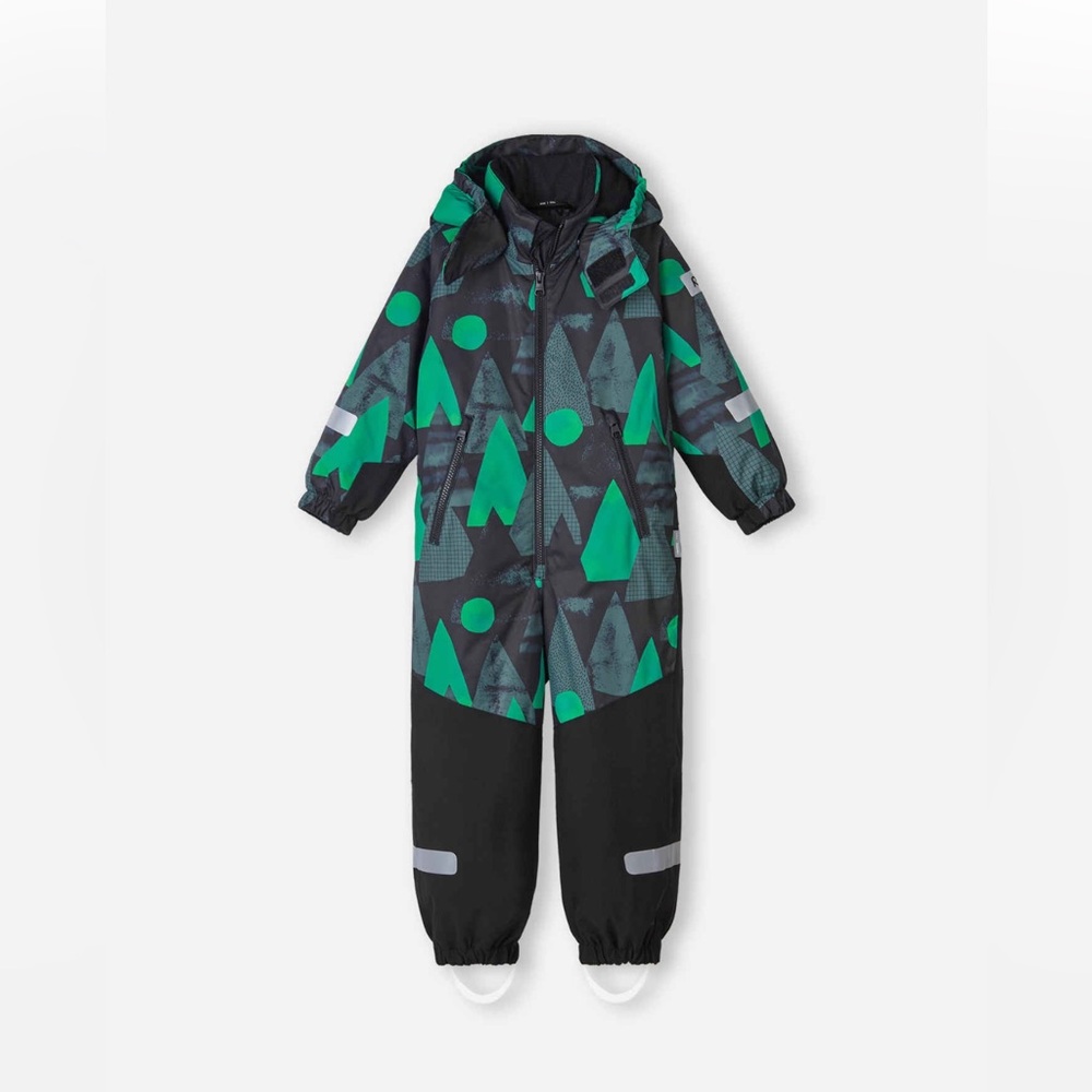 Kids Green & Black Waterproof One-Piece Snowsuit